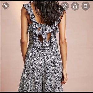 Anthropologie floreat navy and white jumpsuit